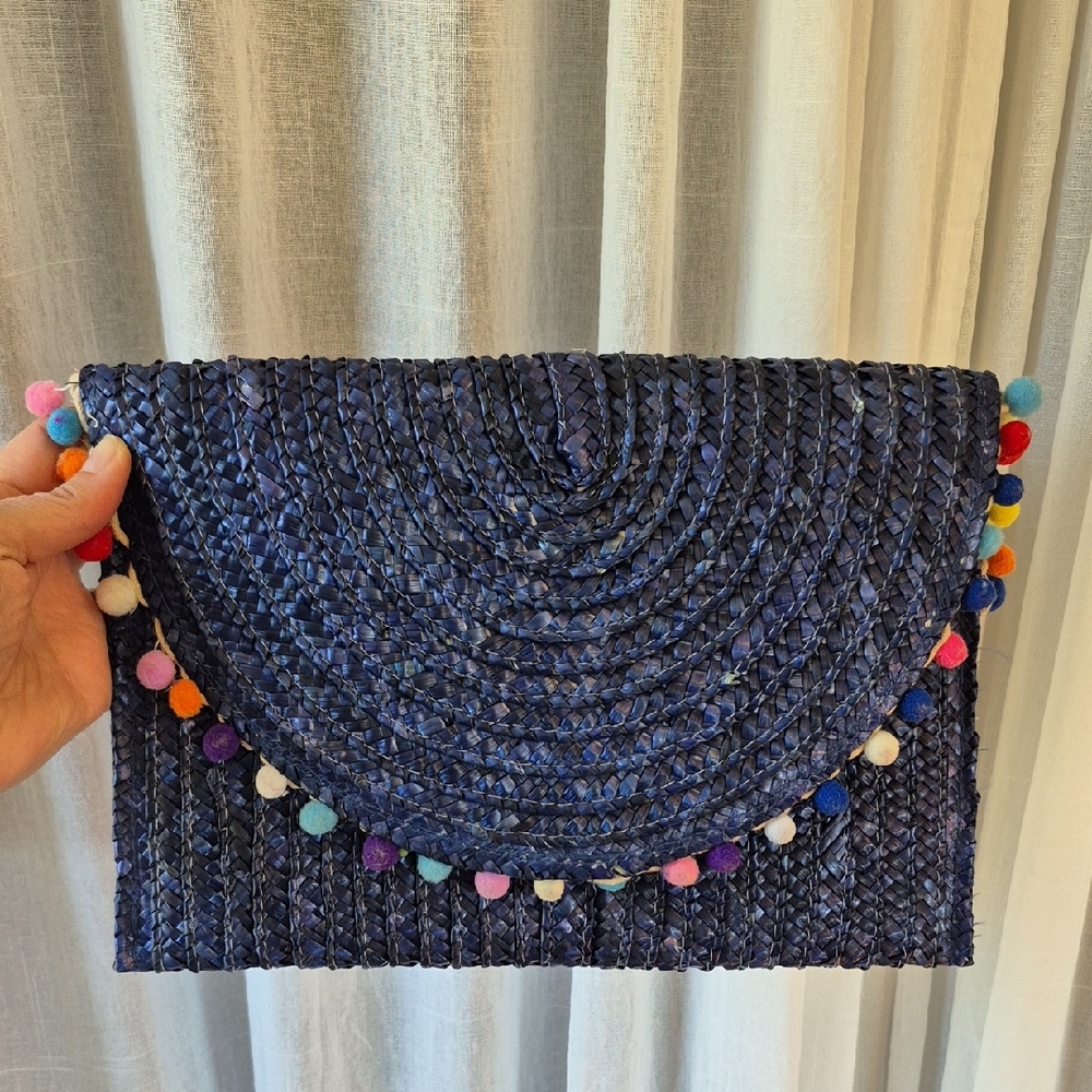 Colorful Pom-Pom Woven Clutch